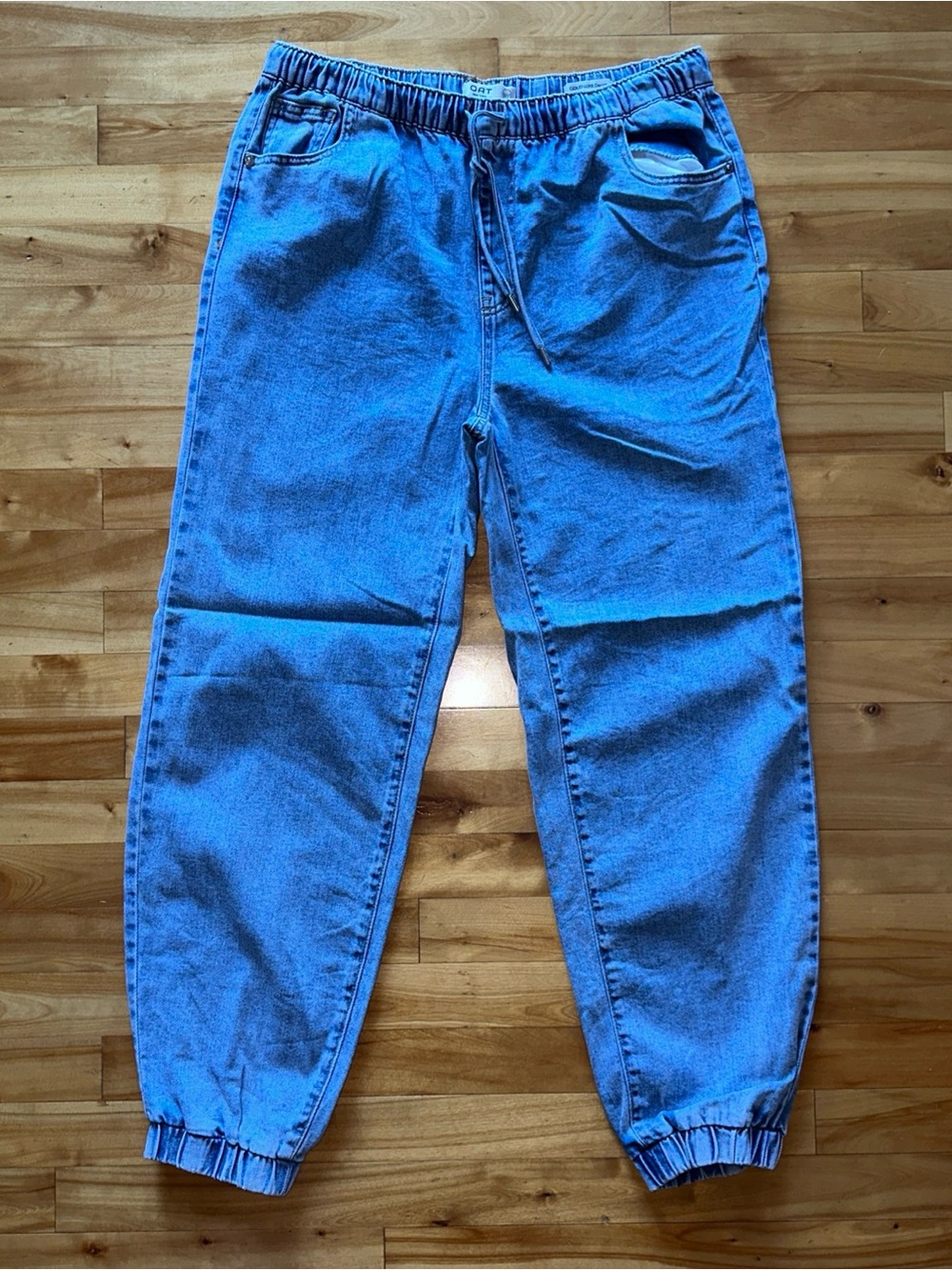 OAT New York Cloud Luxe Denim Jogger Jeans Womens 12/31 Blue Elastic Waist Cuff